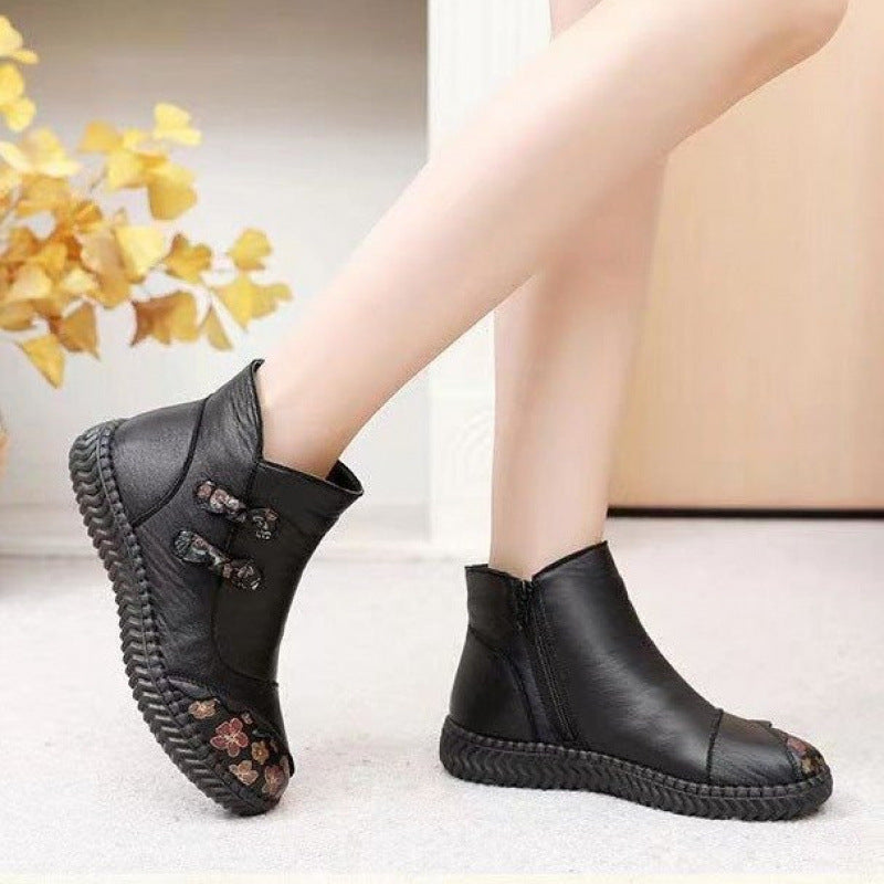 botas cortas de tacon plano de lana para mujer 