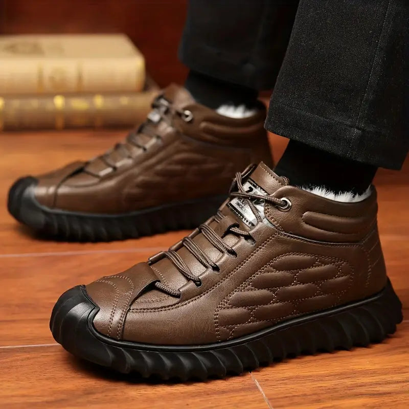 Herren-Schneestiefel aus echtem Leder mit Fleece-Futter.