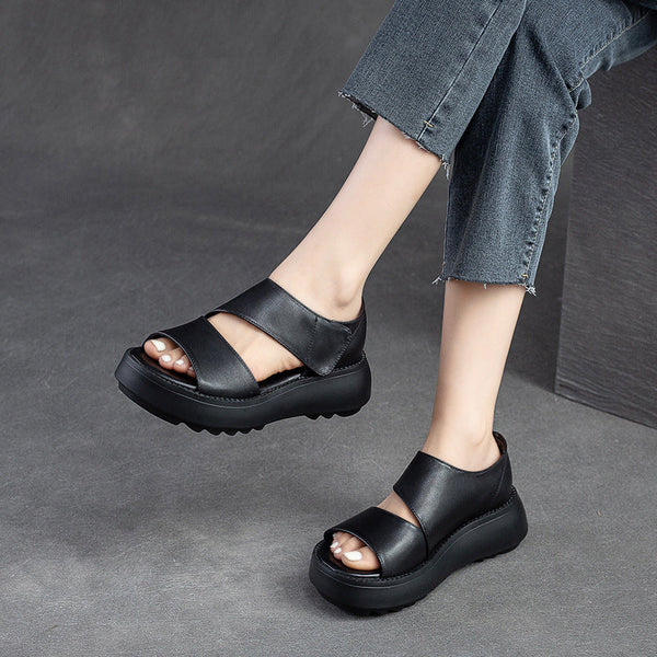 Plateau-Sandalen mit Peeptoe (Rindsleder)