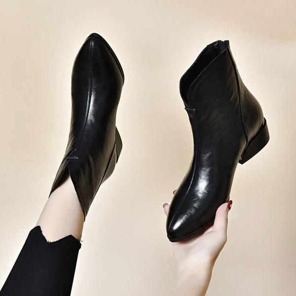 Weiche Leder-Mom-Stiefel mit Blockabsatz