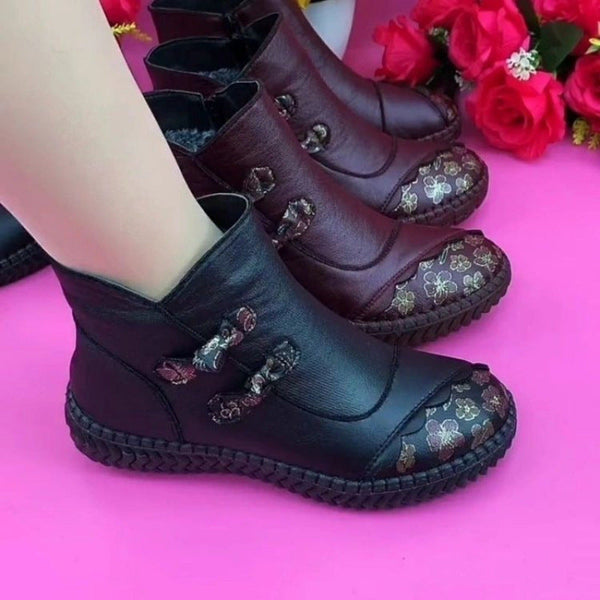 botas cortas de tacon plano de lana para mujer 