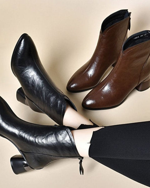 Weiche Leder-Mom-Stiefel mit Blockabsatz