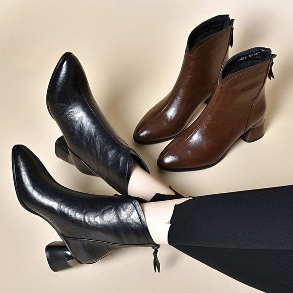 Weiche Leder-Mom-Stiefel mit Blockabsatz
