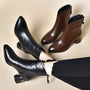 Weiche Leder-Mom-Stiefel mit Blockabsatz