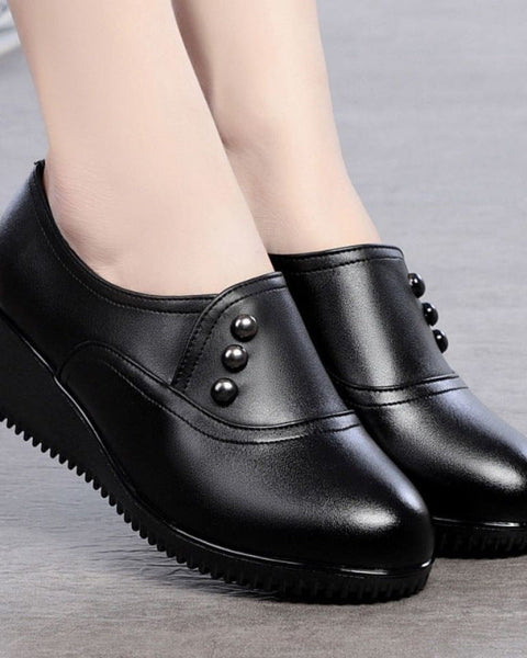 2025 nuevos zapatos de cuero con tacón de cuña estilo británico