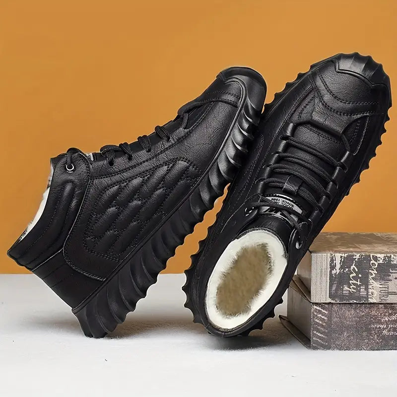 Herren-Schneestiefel aus echtem Leder mit Fleece-Futter.