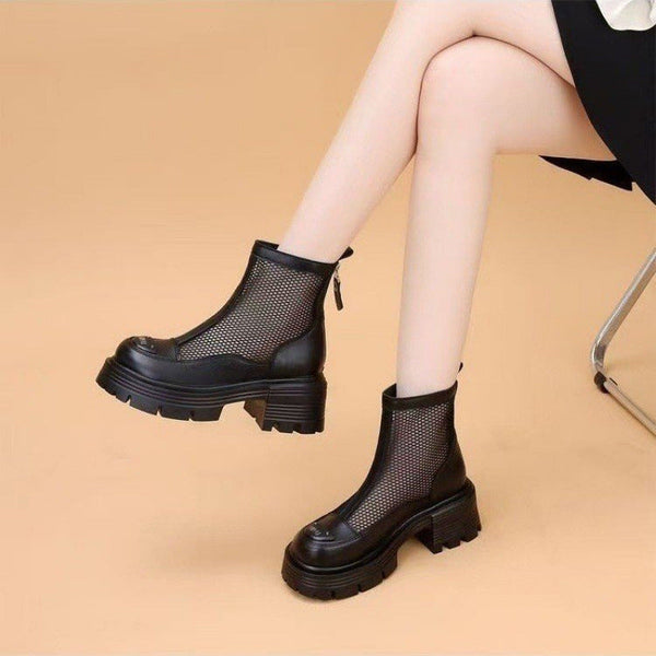Lackleder-Mesh-Martin-Stiefel mit klobiger Sohle