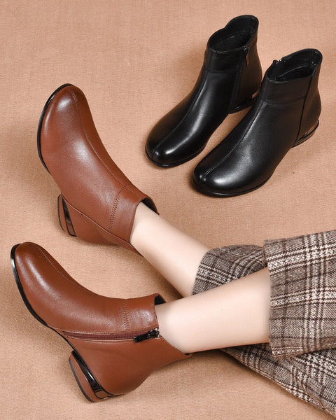 botas de cuero suave con punta redonda 