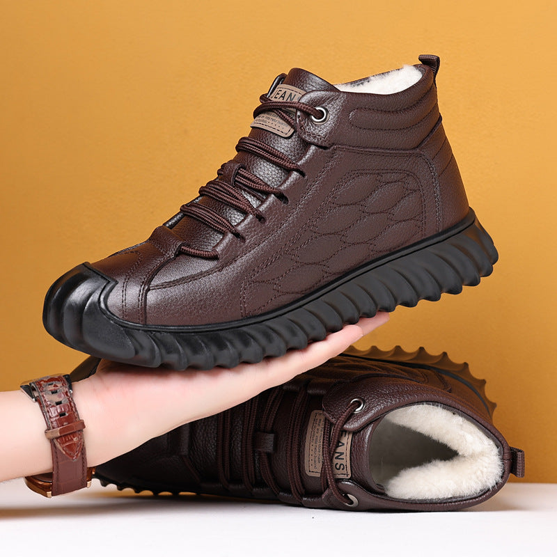Herren-Schneestiefel aus echtem Leder mit Fleece-Futter.