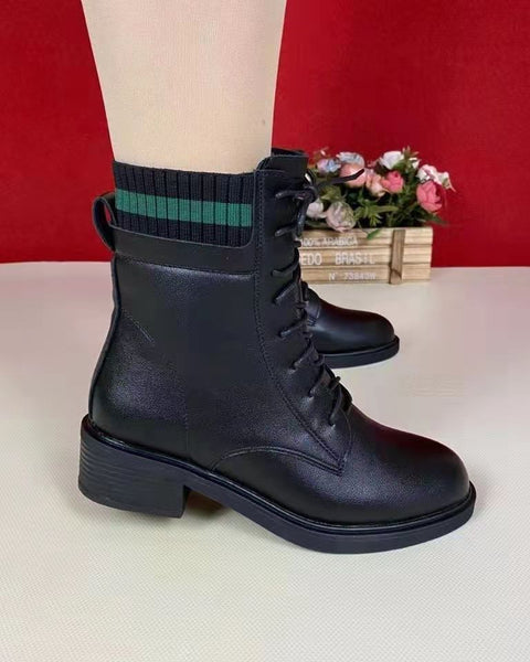 Botas de cuero con suela blanda y tacon grueso 