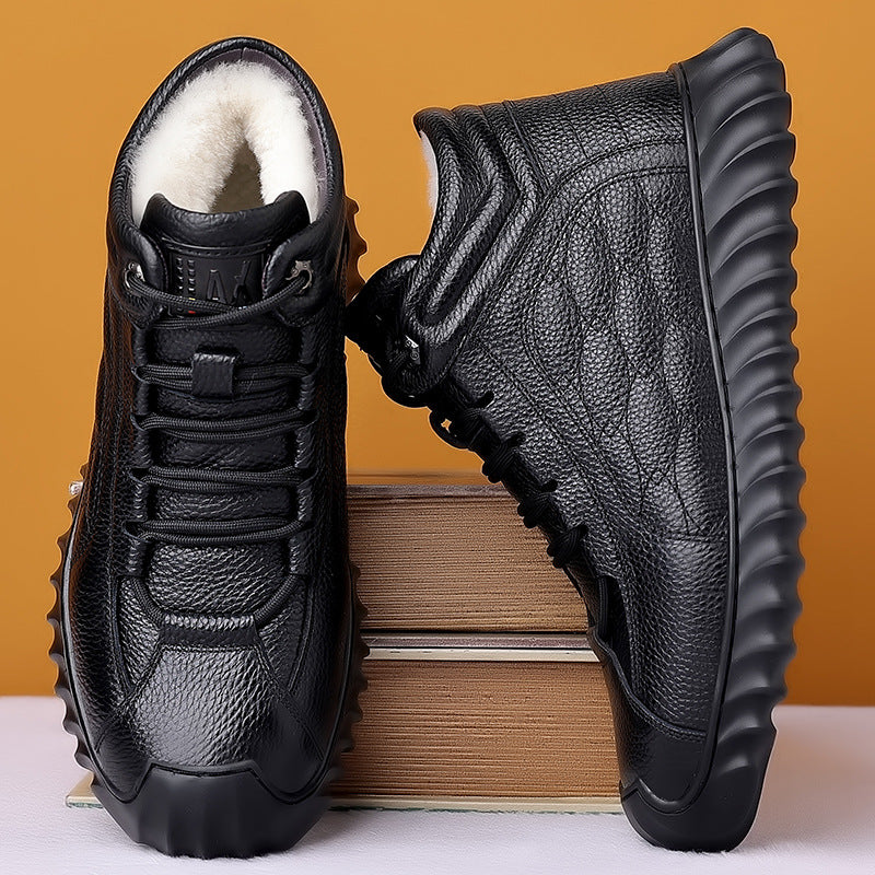 Herren-Schneestiefel aus echtem Leder mit Fleece-Futter.