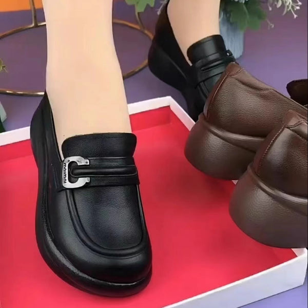 Retro-Lederschuhe mit runder Zehenpartie