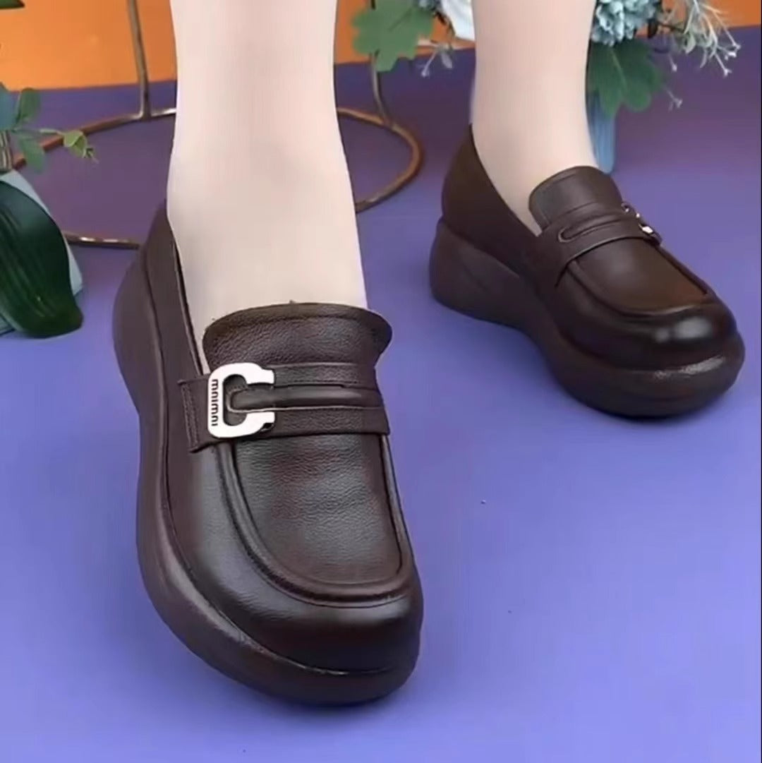 Retro-Lederschuhe mit runder Zehenpartie