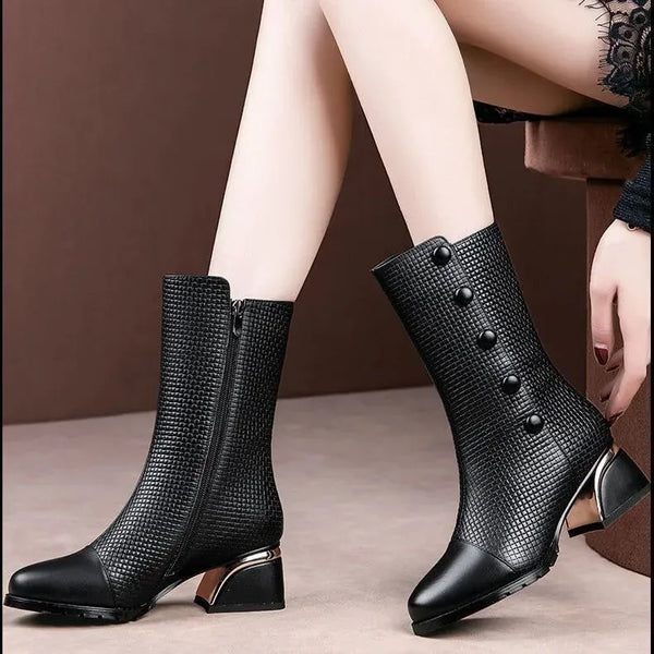 Echtleder-Stiefel mit runder Zehenpartie