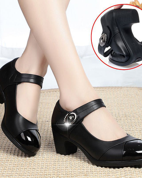 Zapatos cómodos de piel con tacón grueso 