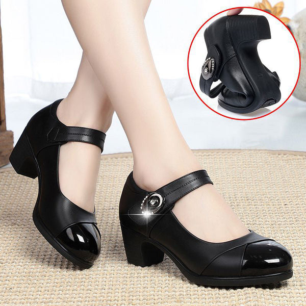 Bequeme Lederschuhe mit Blockabsatz