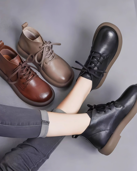 Botas de cuero femeninas (suela redonda) 