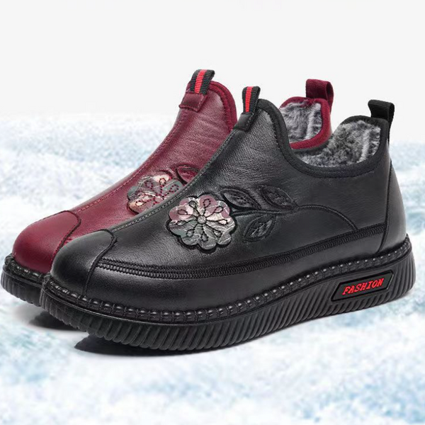 Winter-Damenschuhe aus Baumwolle und Leder (Blumenmuster)