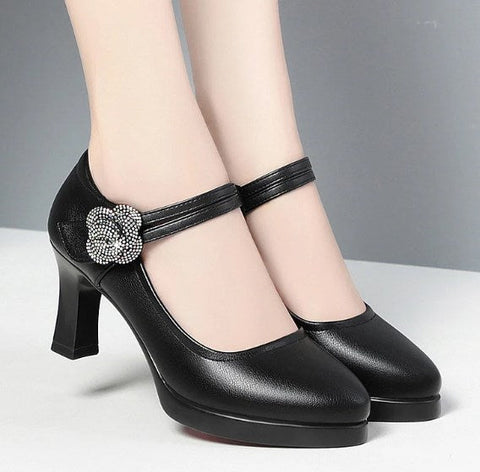 Tacones altos de flores de cuero 100% genuinos 