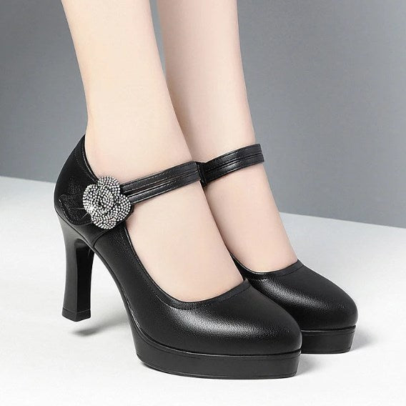 High Heels aus 100 % echtem Leder mit Blumenmuster