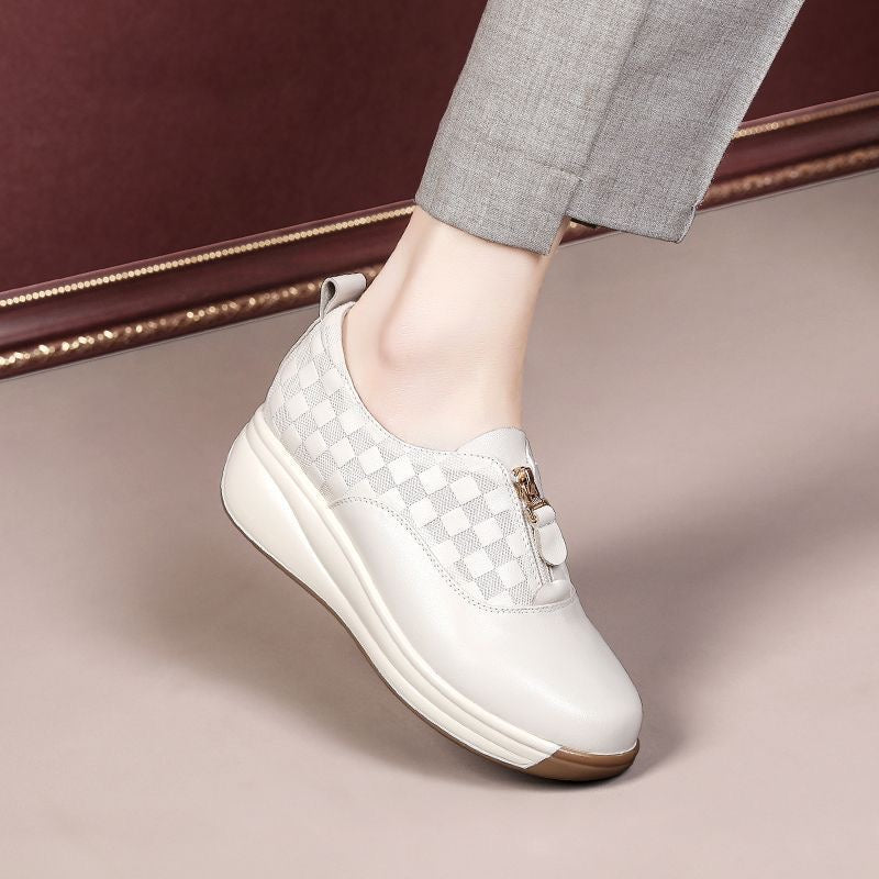 2025 Zapatos de piel a cuadros con suela blanda 