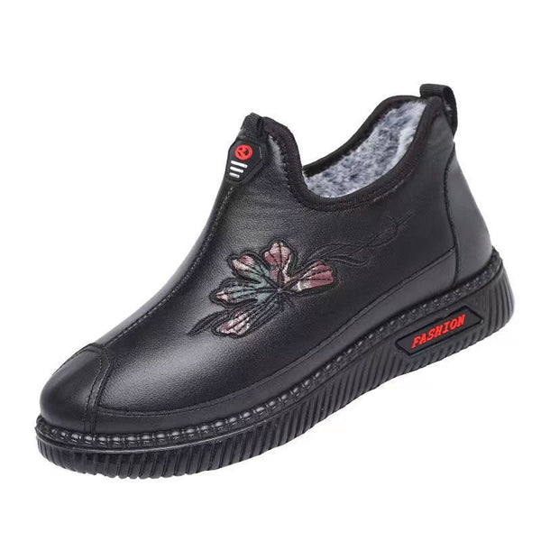 Winter-Damenschuhe aus Baumwolle und Leder (Blumenmuster)