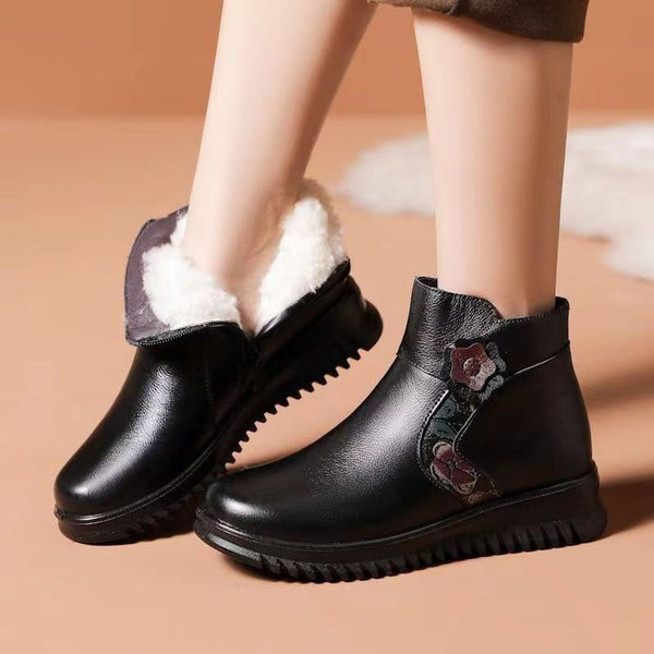 Damen-Baumwollstiefel aus Leder (seitliche Blumenmuster)