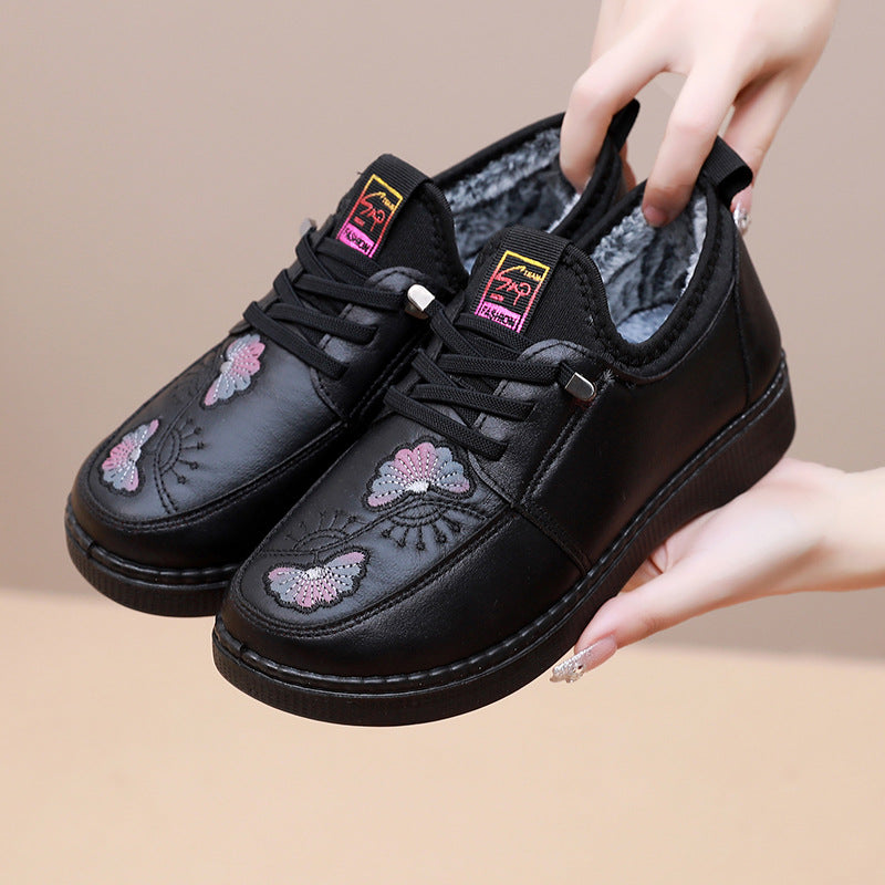 Women's shoes, leather, cotton (two flowers on the vamp)