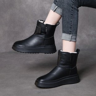 Botas de algodón de piel femenina (marrón y negro) 