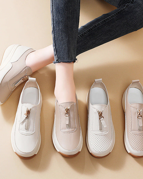 2025 Zapatos de piel con cuña y cremallera. 