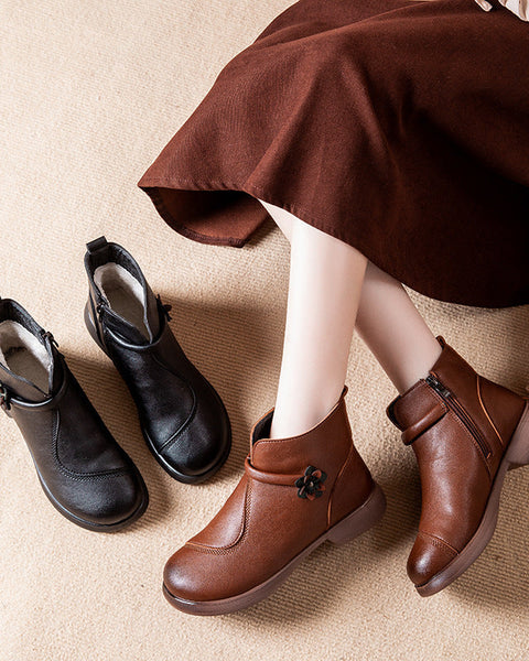 Retro Soft-Soled Floral Ankle Boots