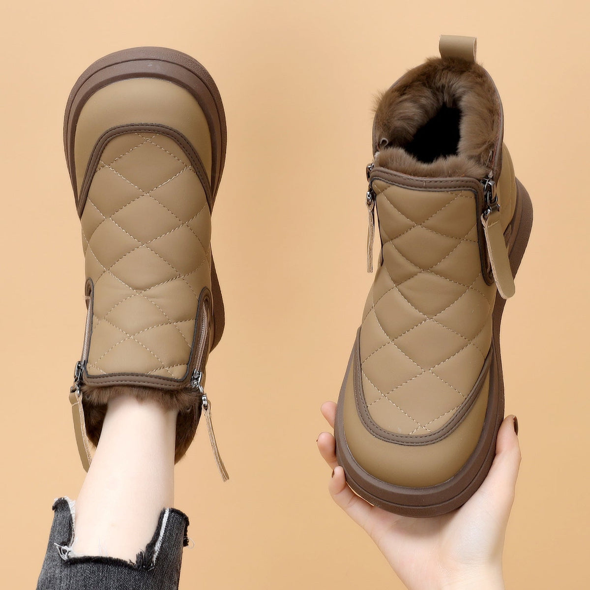 Schuhe aus Baumwoll-Polyester für Damen (zwei Reißverschlüsse)