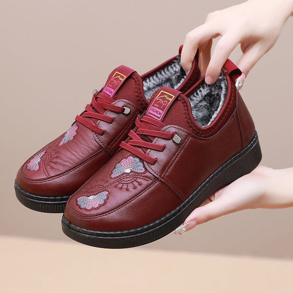 Women's shoes, leather, cotton (two flowers on the vamp)