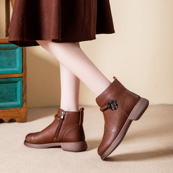 Retro Soft-Soled Floral Ankle Boots