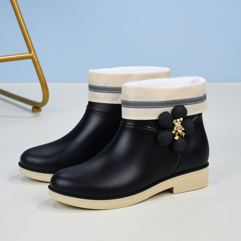 Women's leather shoes with velvet (flower)