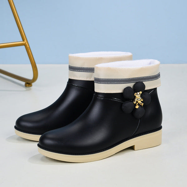 Women's leather shoes with velvet (flower)