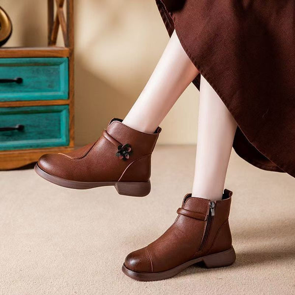 Retro Soft-Soled Floral Ankle Boots