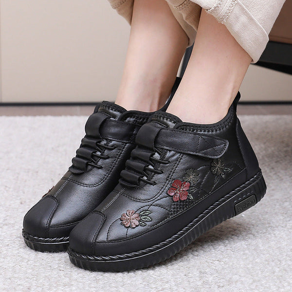 Damen Lederschuhe aus Baumwolle (magische Blumenaufkleber)