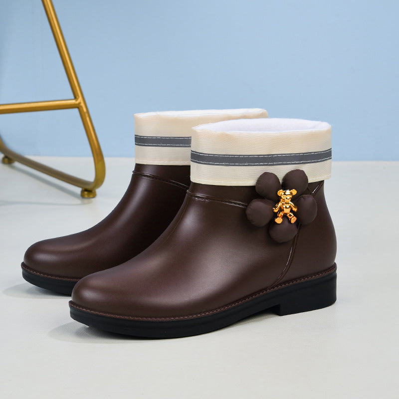 Women's leather shoes with velvet (flower)