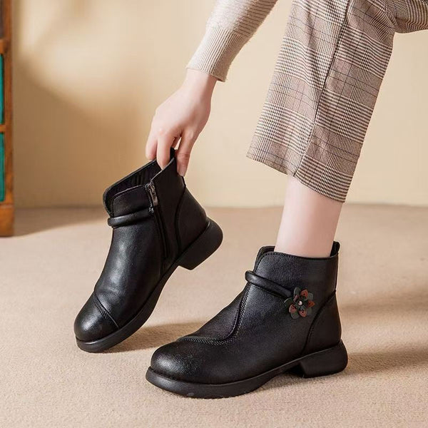 Retro Soft-Soled Floral Ankle Boots
