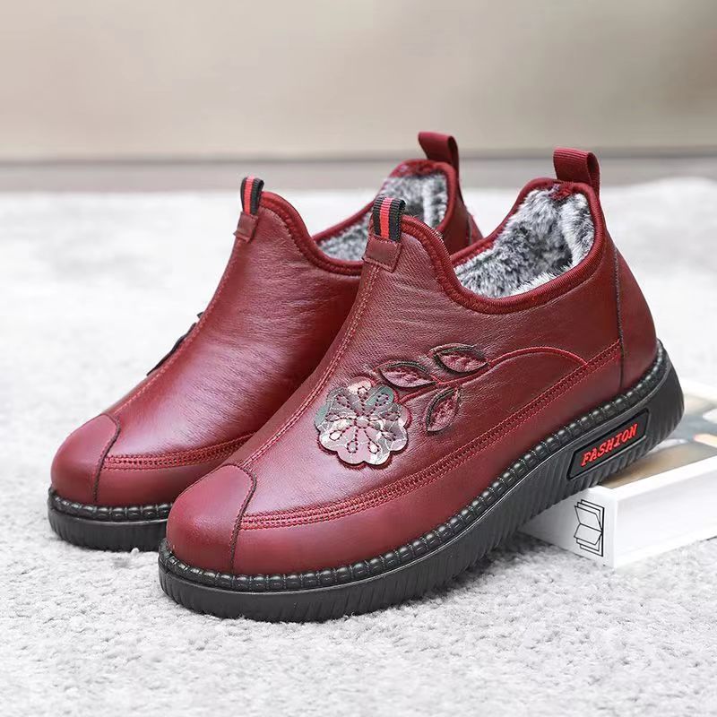 Winter-Damenschuhe aus Baumwolle und Leder (Blumenmuster)