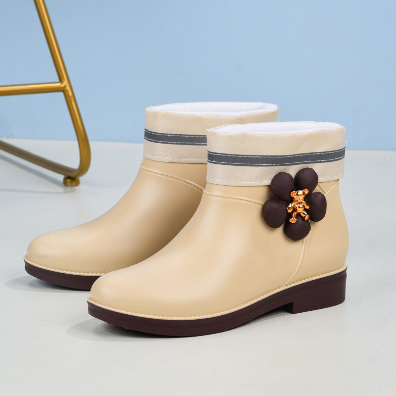 Women's leather shoes with velvet (flower)