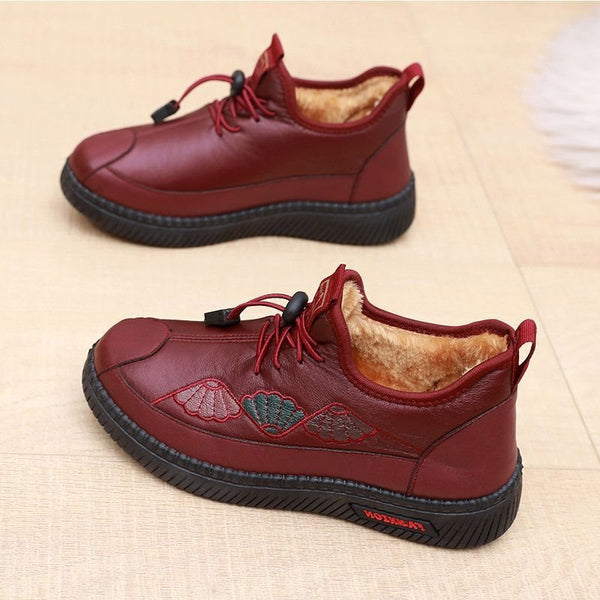 Damenschuhe aus Baumwolle mit Leder (drei Muscheln)