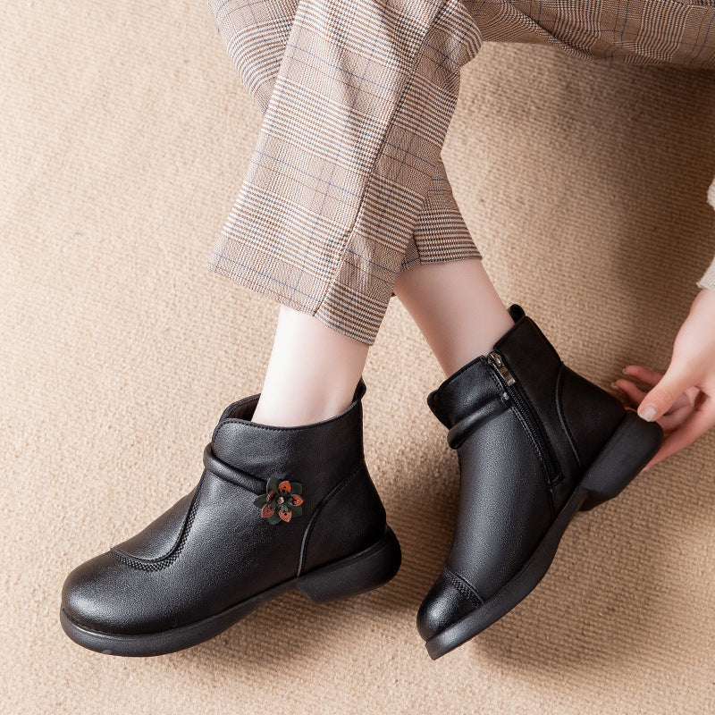 Retro Soft-Soled Floral Ankle Boots