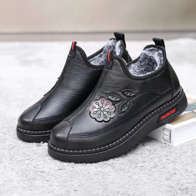 Winter-Damenschuhe aus Baumwolle und Leder (Blumenmuster)