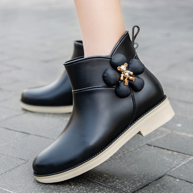 Women's leather shoes with velvet (flower)