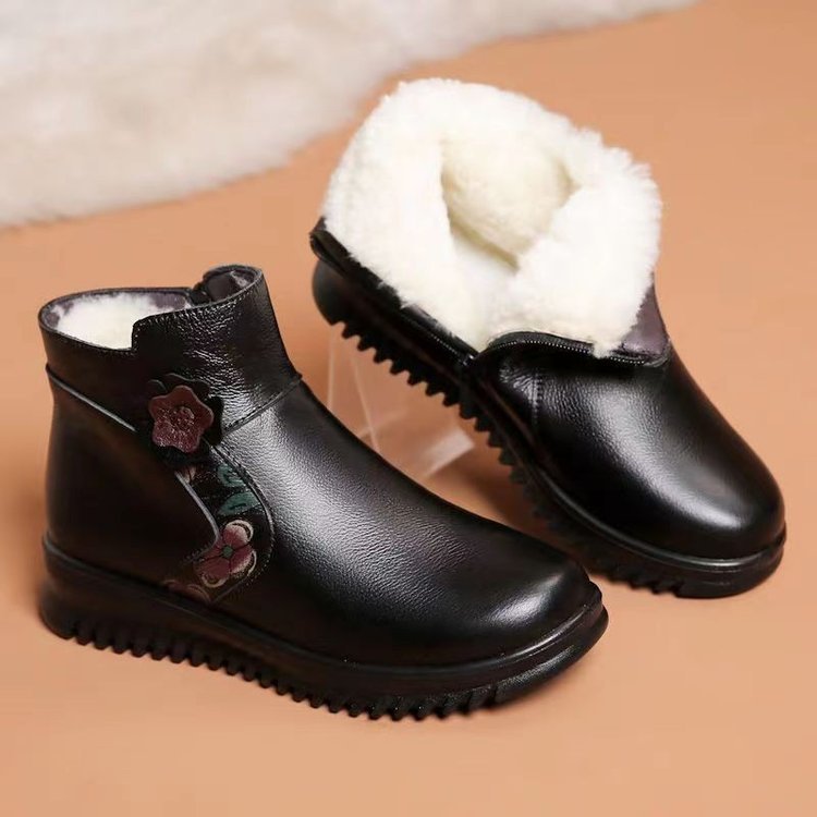 Damen-Baumwollstiefel aus Leder (seitliche Blumenmuster)