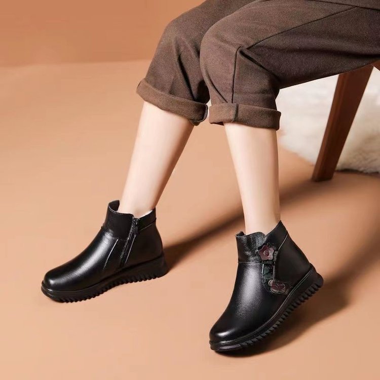 Damen-Baumwollstiefel aus Leder (seitliche Blumenmuster)