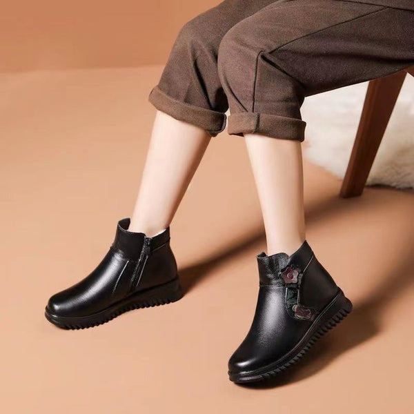 Damen-Baumwollstiefel aus Leder (seitliche Blumenmuster)
