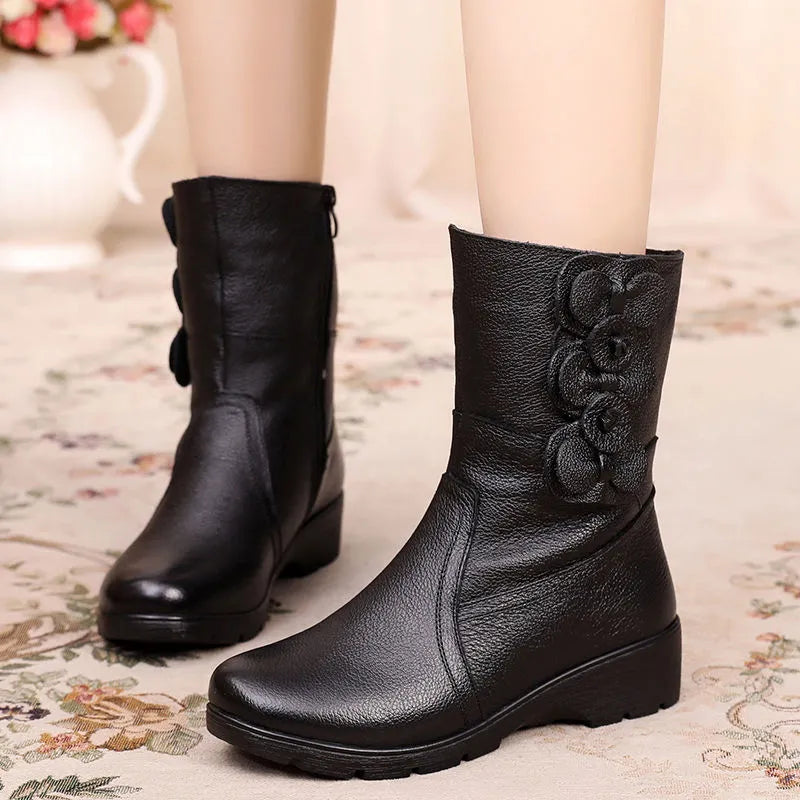 Weiche Leder-Mom-Stiefel